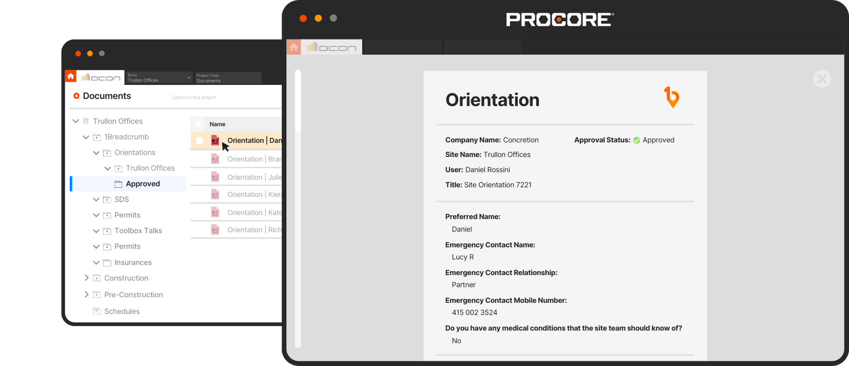 Orientations Procore Integration